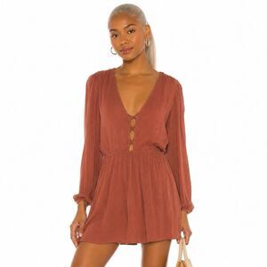 Patrons Of Peace Boho Mini Dress XL Long Sleeve V-Neck Terracotta Rust Flowy